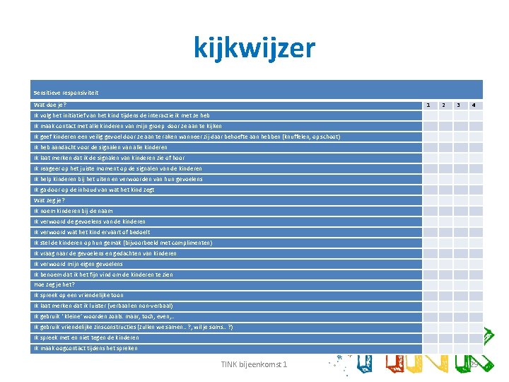 kijkwijzer Sensitieve responsiviteit Wat doe je? 1 2 3 4 Ik volg het initiatief