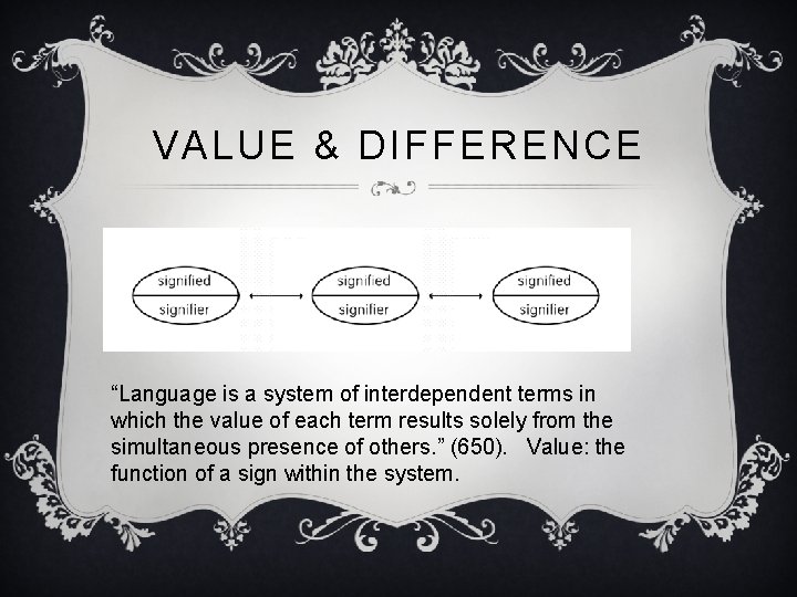 VALUE & DIFFERENCE “Language is a system of interdependent terms in which the value