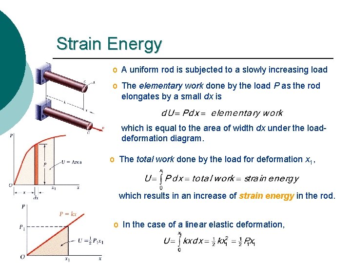 Strain Energy o A uniform rod is subjected to a slowly increasing load o
