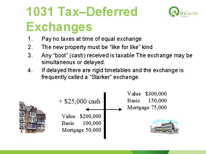 1031 Tax–Deferred Exchanges 1. 2. 3. 4. Pay no taxes at time of equal
