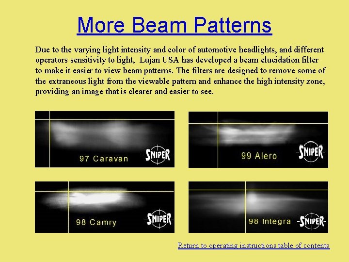 More Beam Patterns Due to the varying light intensity and color of automotive headlights,