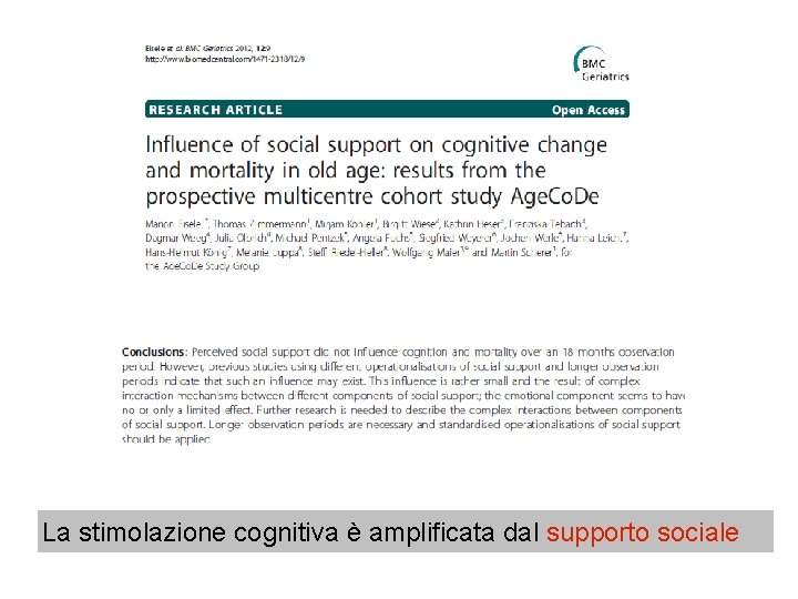 La stimolazione cognitiva è amplificata dal supporto sociale 