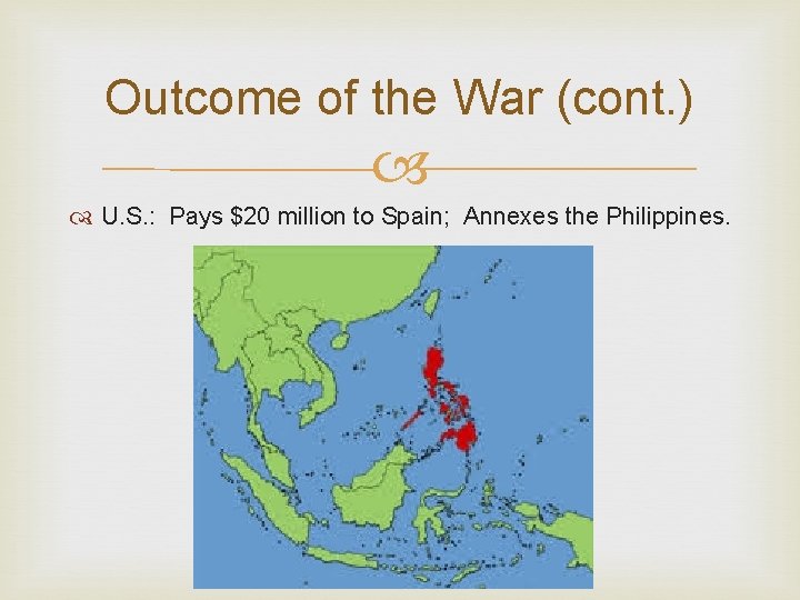 Outcome of the War (cont. ) U. S. : Pays $20 million to Spain;