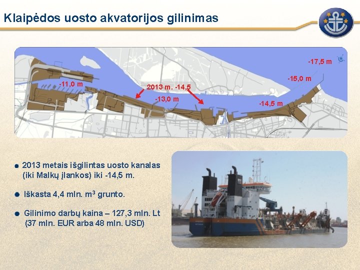 Klaipėdos uosto akvatorijos gilinimas -17, 5 m -11, 0 m -15, 0 m 2013