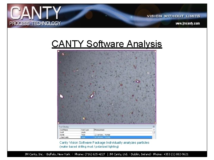 CANTY Software Analysis Canty Vision Software Package Individually analyzes particles (water based drilling mud