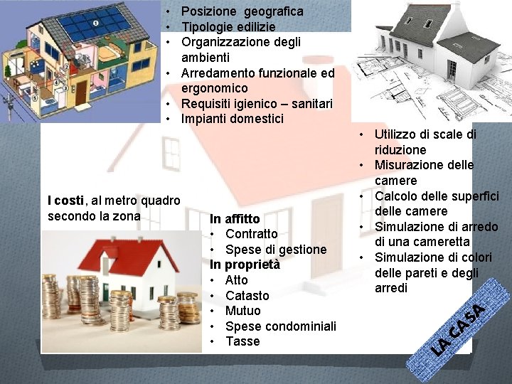  • Posizione geografica • Tipologie edilizie • Organizzazione degli ambienti • Arredamento funzionale