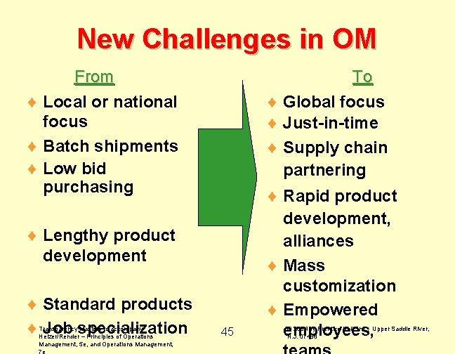 New Challenges in OM From ¨ Local or national focus ¨ Batch shipments ¨