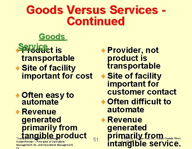 Goods Versus Services Continued Goods ¨Service Product is ¨ Provider, not transportable product is