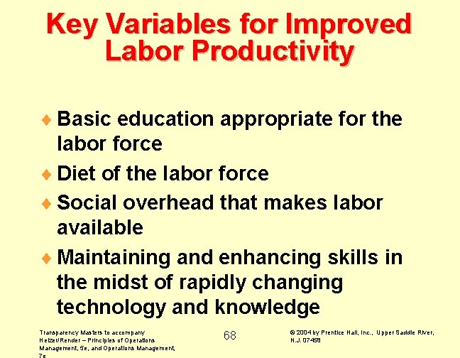 Key Variables for Improved Labor Productivity ¨ Basic education appropriate for the labor force