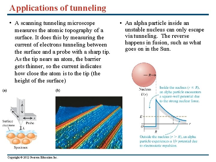 Applications of tunneling • A scanning tunneling microscope measures the atomic topography of a