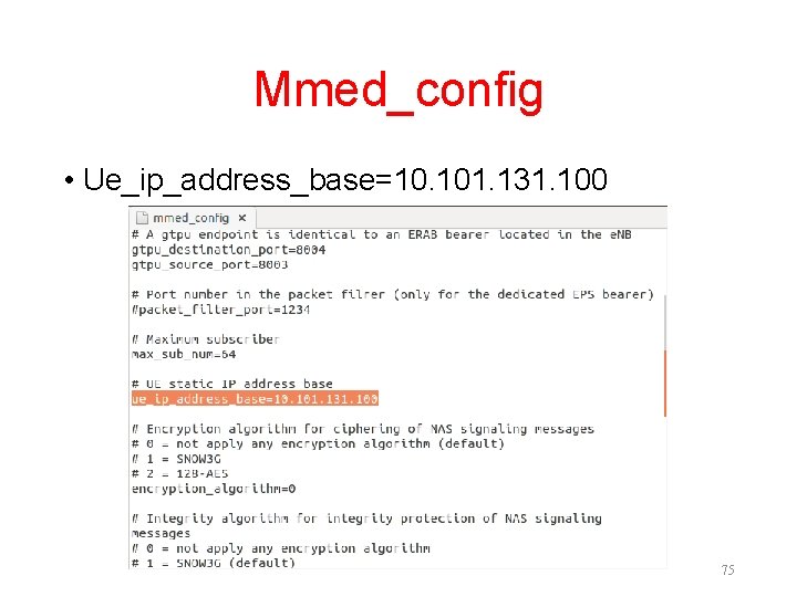 Mmed_config • Ue_ip_address_base=10. 101. 131. 100 75 