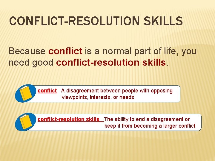 CONFLICT-RESOLUTION SKILLS Because conflict is a normal part of life, you need good conflict-resolution
