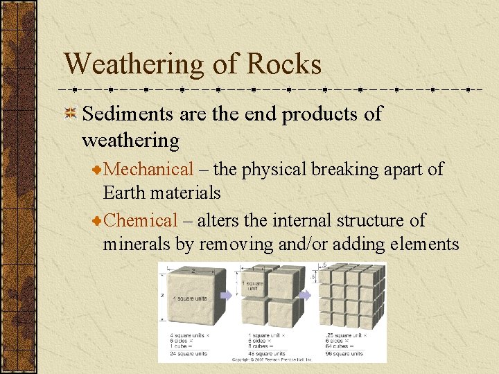 Weathering of Rocks Sediments are the end products of weathering Mechanical – the physical