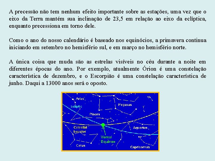 A precessão não tem nenhum efeito importante sobre as estações, uma vez que o