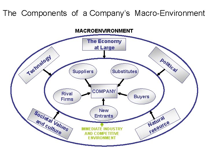 The Components of a Company’s Macro-Environment MACROENVIRONMENT The Economy at Large y po og