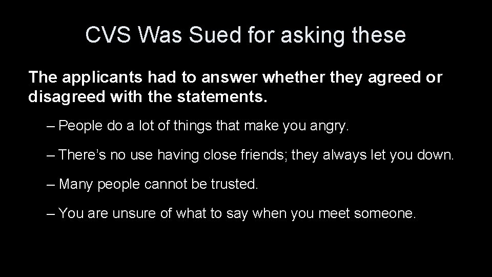 CVS Was Sued for asking these The applicants had to answer whether they agreed