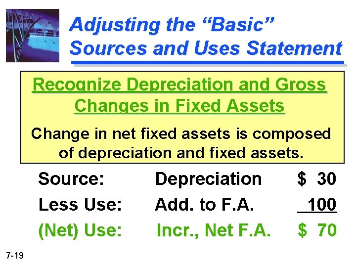 Adjusting the “Basic” Sources and Uses Statement Recognize Depreciation and Gross Changes in Fixed