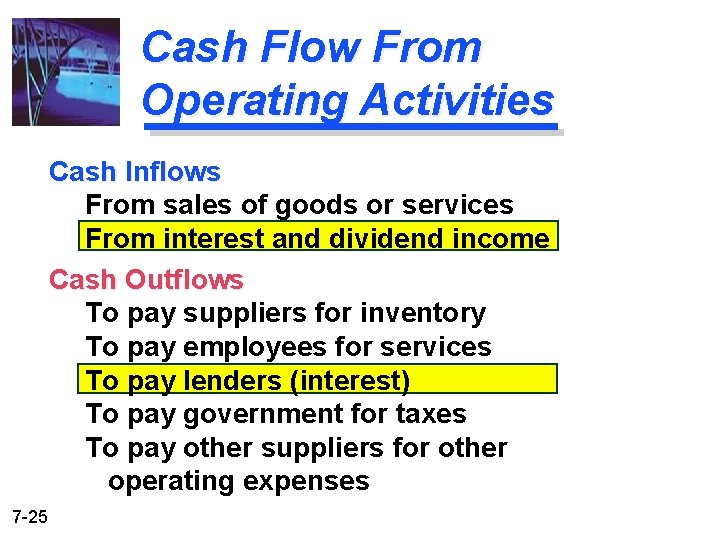 Cash Flow From Operating Activities Cash Inflows From sales of goods or services From