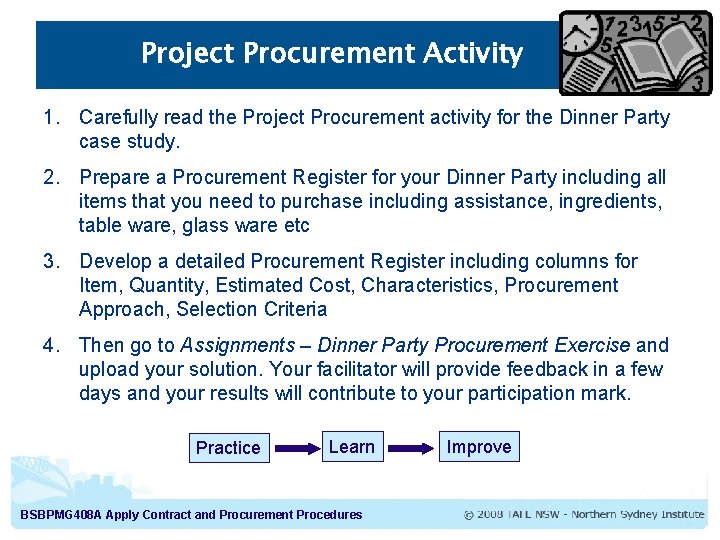 Project Procurement Activity 1. Carefully read the Project Procurement activity for the Dinner Party