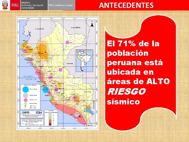 ANTECEDENTES El 71% de la población peruana está ubicada en áreas de ALTO RIESGO