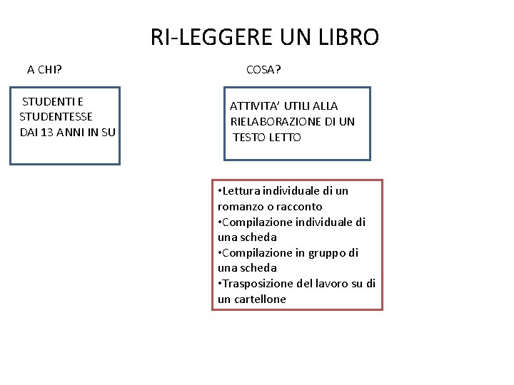 RI-LEGGERE UN LIBRO A CHI? STUDENTI E STUDENTESSE DAI 13 ANNI IN SU COSA?