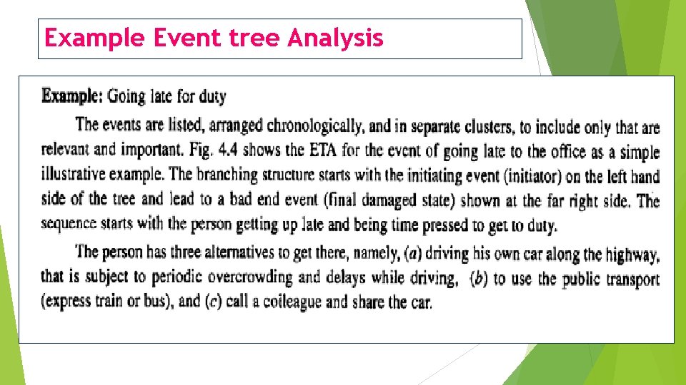 Example Event tree Analysis 