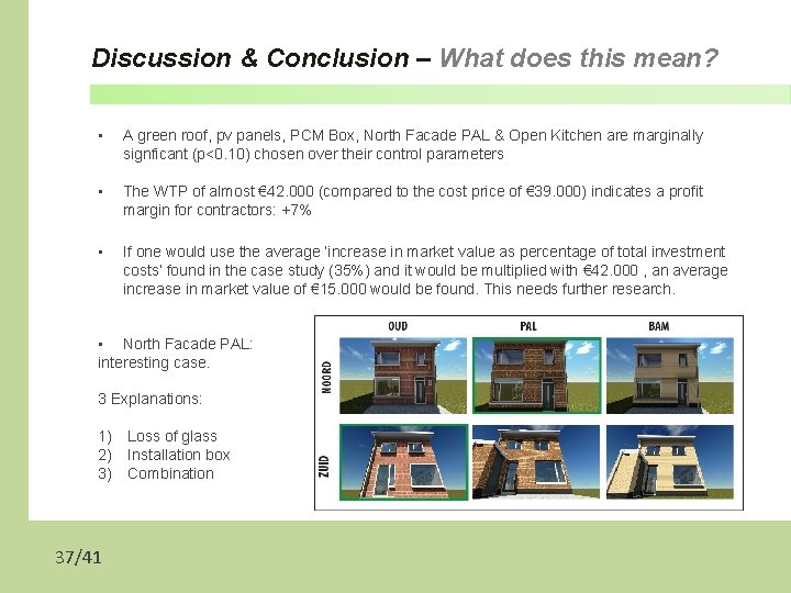 Discussion & Conclusion – What does this mean? • A green roof, pv panels,