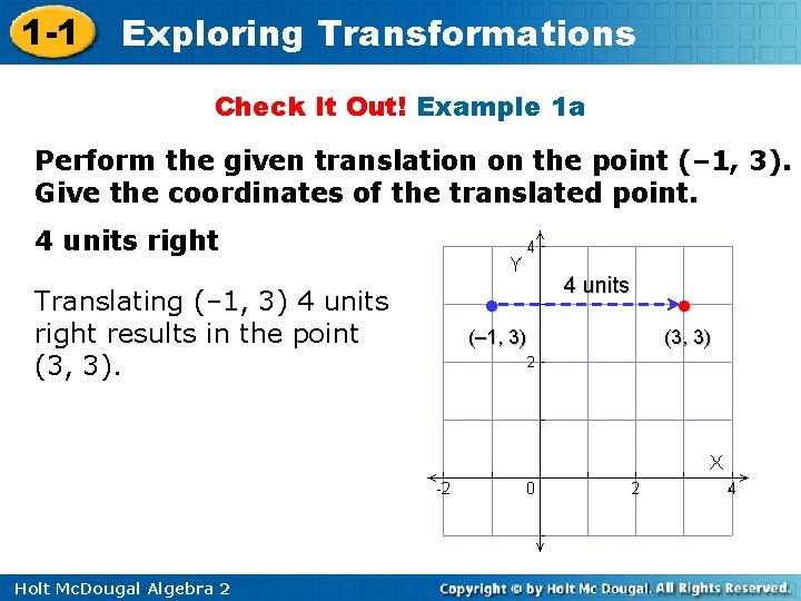 1 -1 Exploring Transformations Check It Out! Example 1 a Perform the given translation 1 -1 Exploring Transformations Check It Out! Example 1 a Perform the given translation