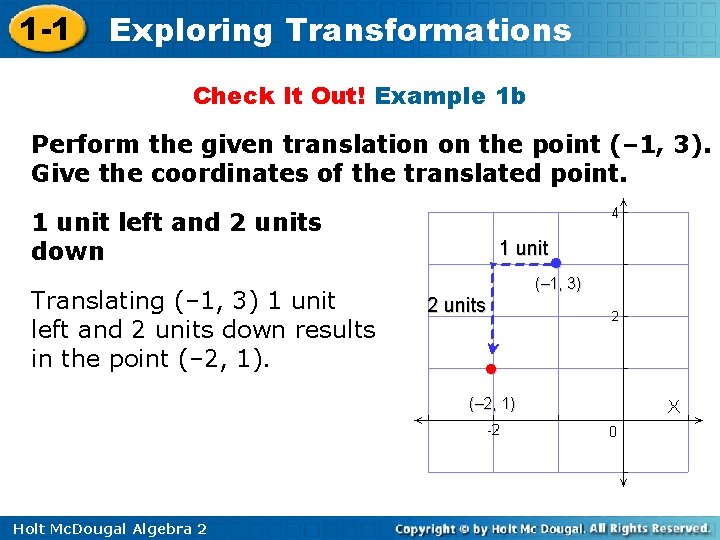 1 -1 Exploring Transformations Check It Out! Example 1 b Perform the given translation 1 -1 Exploring Transformations Check It Out! Example 1 b Perform the given translation