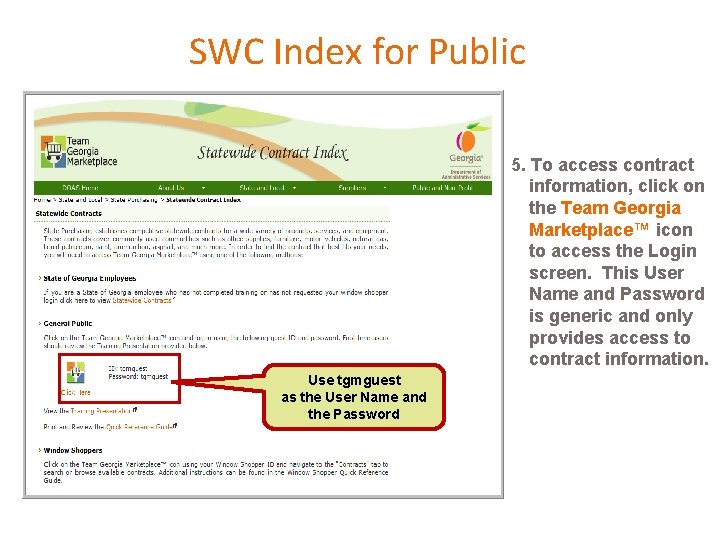 SWC Index for Public 5. To access contract information, click on the Team Georgia