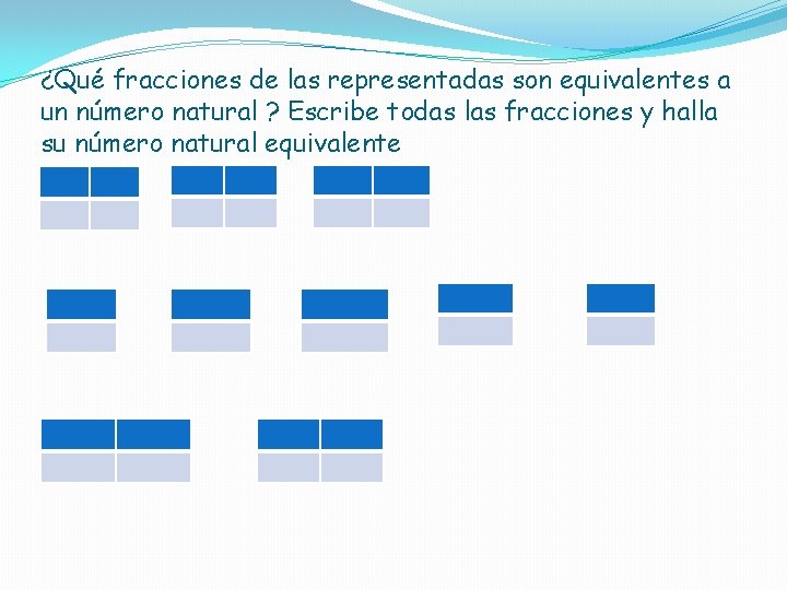 ¿Qué fracciones de las representadas son equivalentes a un número natural ? Escribe todas