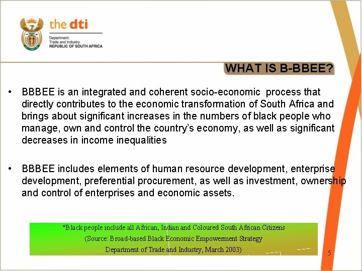 BBBEE CODES OF GOOD PRACTICE Portfolio Committee on