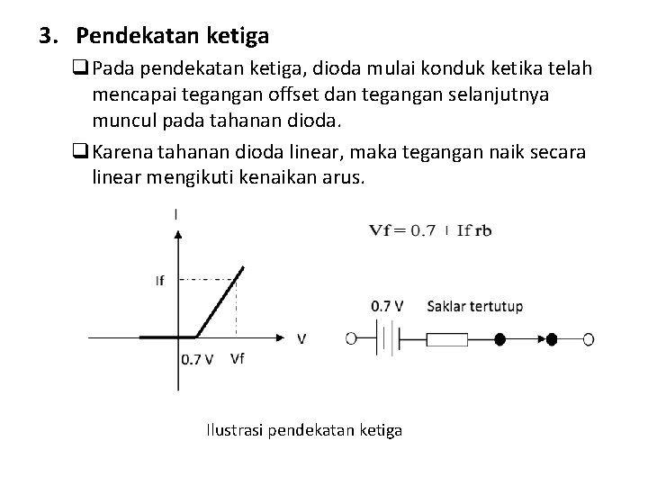 3. Pendekatan ketiga q. Pada pendekatan ketiga, dioda mulai konduk ketika telah mencapai tegangan