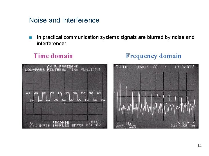 Noise and Interference n In practical communication systems signals are blurred by noise and
