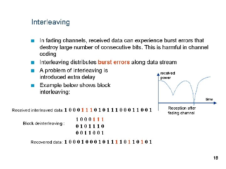 Interleaving n n In fading channels, received data can experience burst errors that destroy