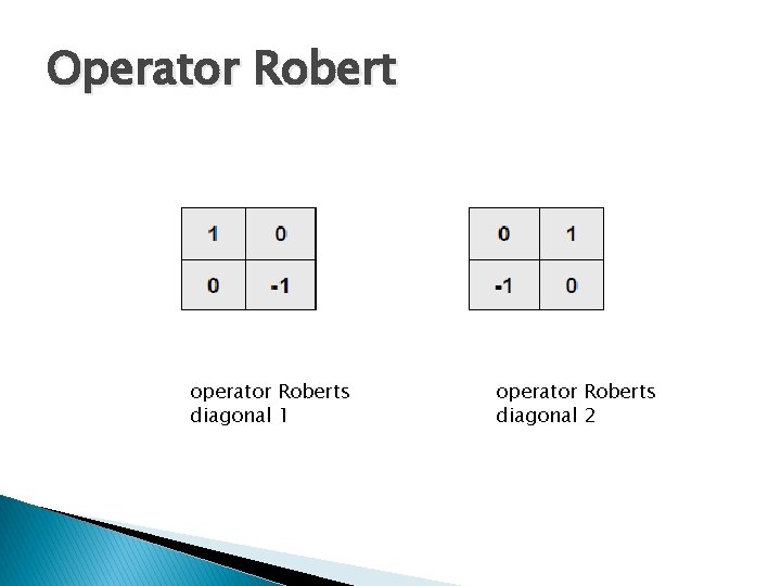 Operator Robert operator Roberts diagonal 1 operator Roberts diagonal 2 