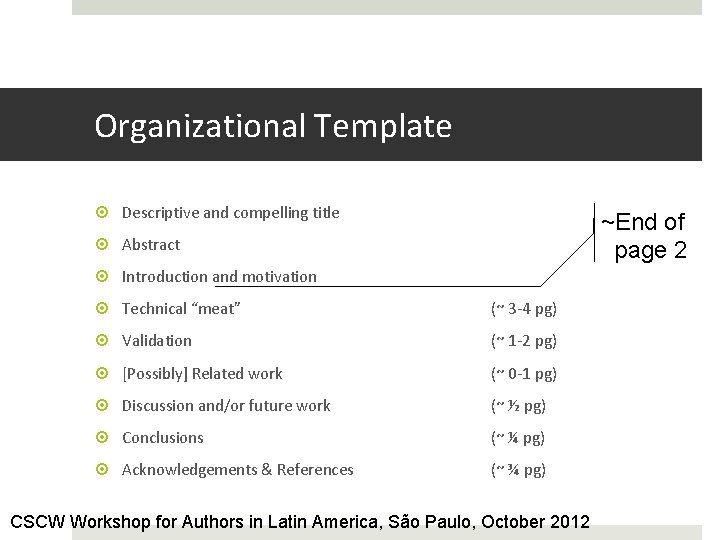 Organizational Template Descriptive and compelling title ~End of page 2 Abstract Introduction and motivation