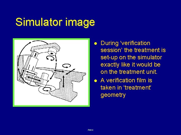 Simulator image l l Anwar During ‘verification session’ the treatment is set-up on the