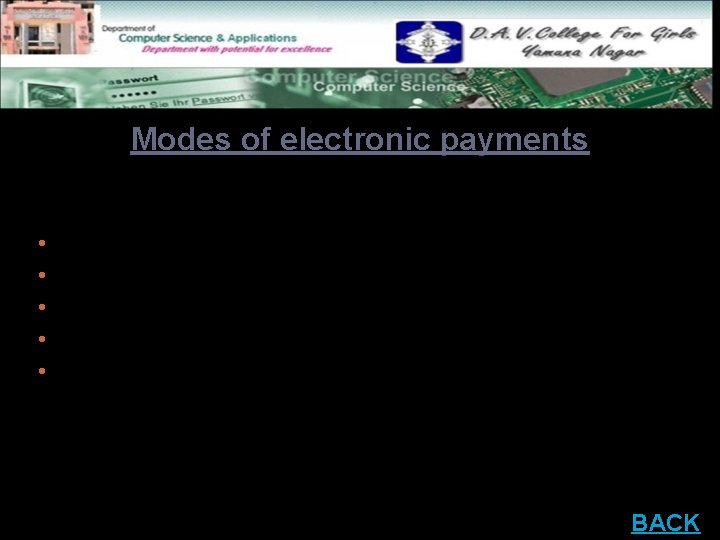 Modes of electronic payments are: • Credit Card • Debit Card • Smart Card
