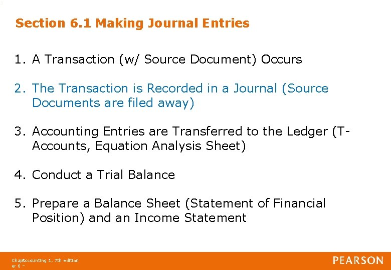 3 Section 6. 1 Making Journal Entries 1. A Transaction (w/ Source Document) Occurs