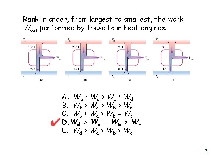 Rank in order, from largest to smallest, the work Wout performed by these four