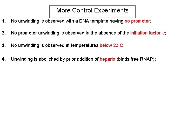 More Control Experiments 1. No unwinding is observed with a DNA template having no
