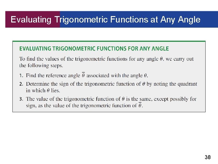 Evaluating Trigonometric Functions at Any Angle 38 