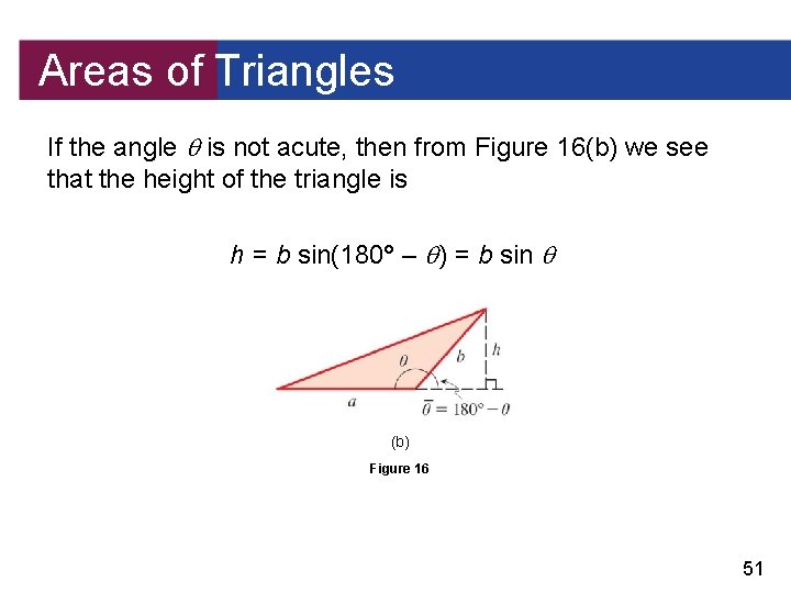 Areas of Triangles If the angle is not acute, then from Figure 16(b) we