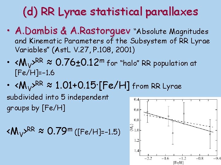 (d) RR Lyrae statistical parallaxes • A. Dambis & A. Rastorguev “Absolute Magnitudes and