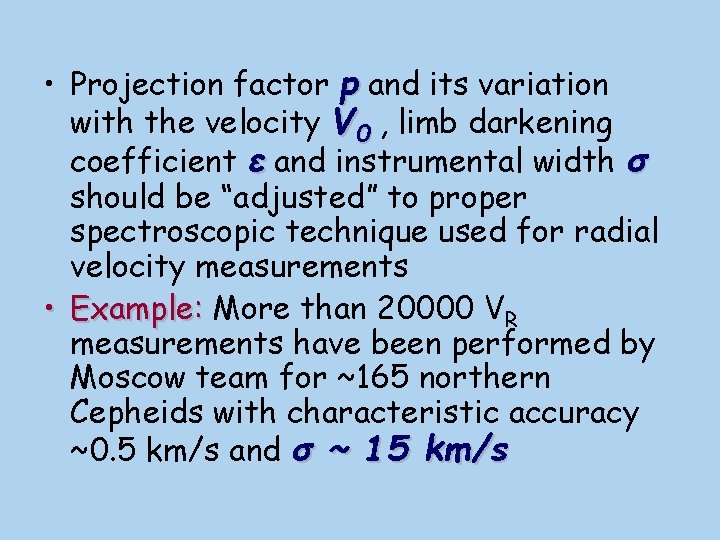  • Projection factor p and its variation with the velocity V 0 ,