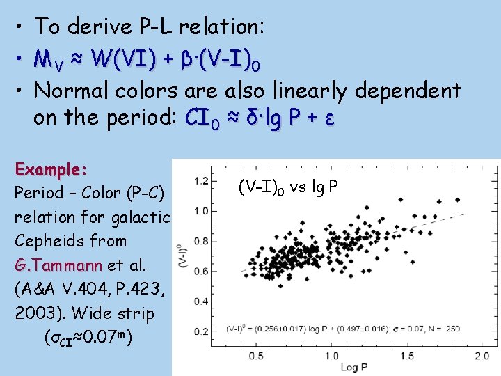  • • • To derive P-L relation: MV ≈ W(VI) + β·(V-I)0 Normal