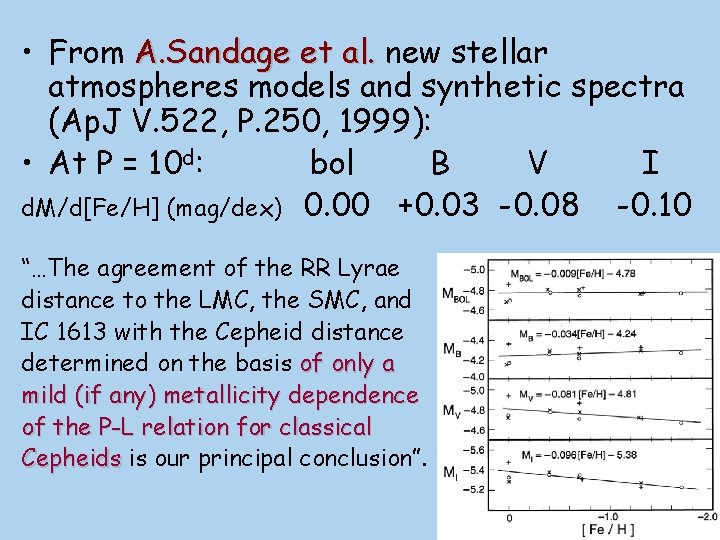  • From A. Sandage et al. new stellar atmospheres models and synthetic spectra