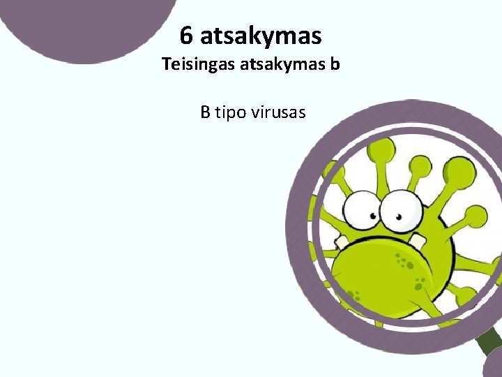 6 atsakymas Teisingas atsakymas b B tipo virusas 