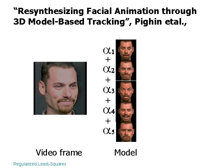 “Resynthesizing Facial Animation through 3 D Model-Based Tracking”, Pighin etal. , + + Video
